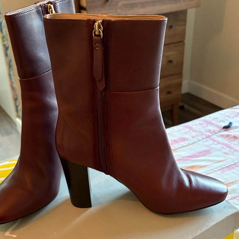 Boden Maroon Leather Heeled Boots - Picture 4 of 10
